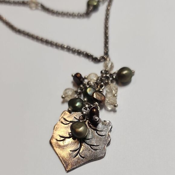 Sterling Silver And Pearl Leaf Pendant Necklace 925 - Picture 2 of 7